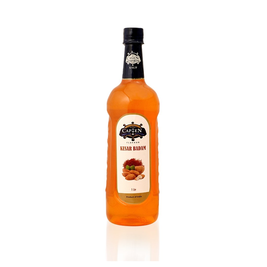 CAPTEN Kesar Badam Syrup 1L | Mixer for Fruit Shakes, Mocktails, Cocktails, Drinks, Sharbat, Sorbets, Juices, Beverages